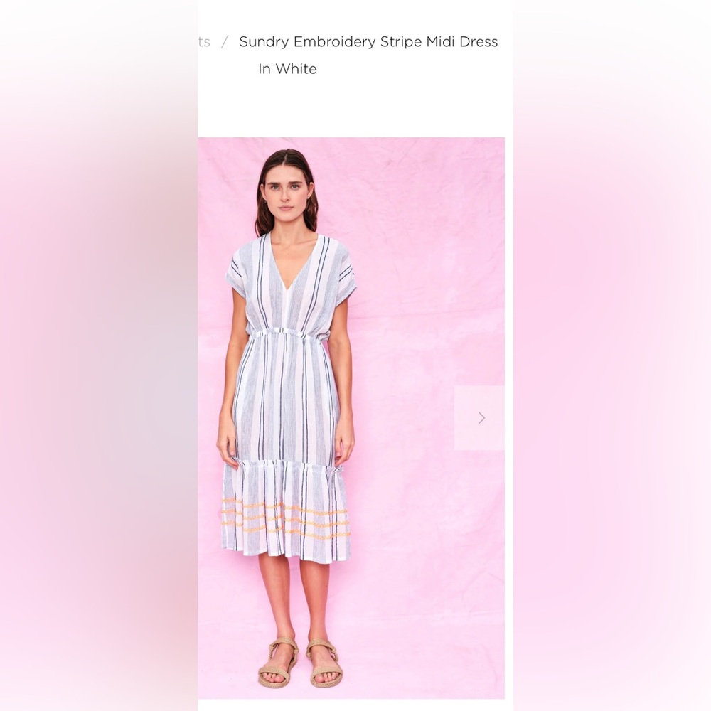 Sundry Embroidery stripe midi dress. Size 1 (small) Can fit up to large. NWOT.